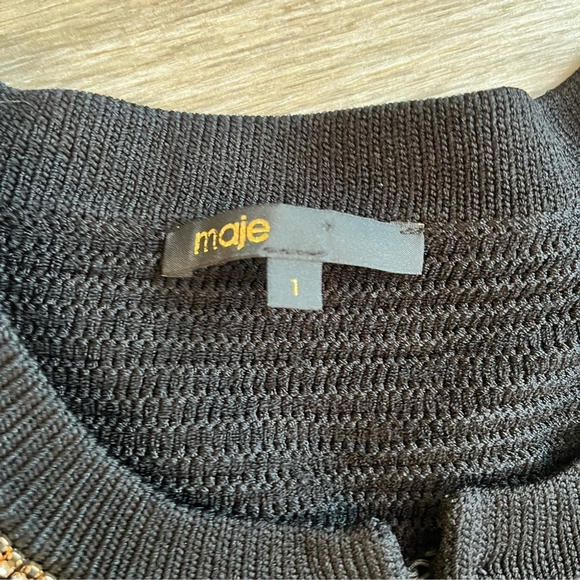 Maje Fine Knit Rhinestone Trim Cardigan Jacket Black Gold French Designer Small - Picture 7 of 16